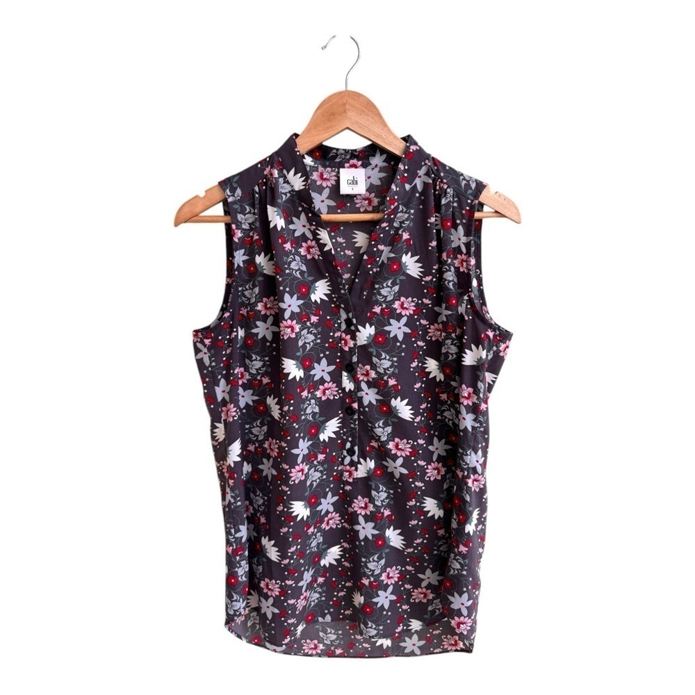CAbi Plaza Top Floral Sleeveless V Neck Button Front Womens Size S 5210